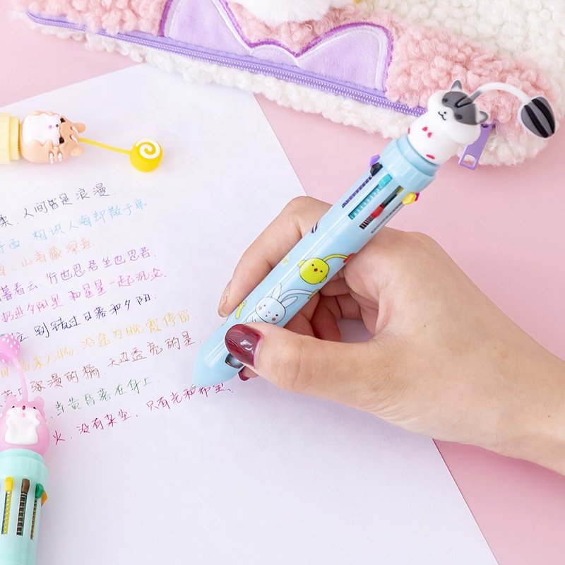 Back to school supplies cartoon kawaii animal design multi 10 color ink pen