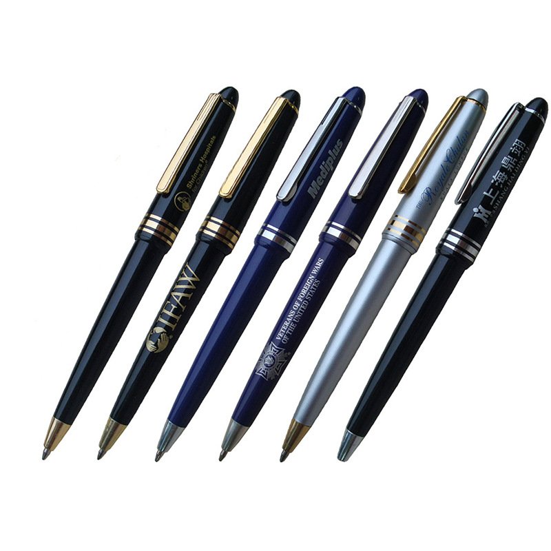 Longorgeous Promotional Personalized Plastic Push Ballpoint Pen Plastic Mont Pen In Black Golden Color For Hotel Pen