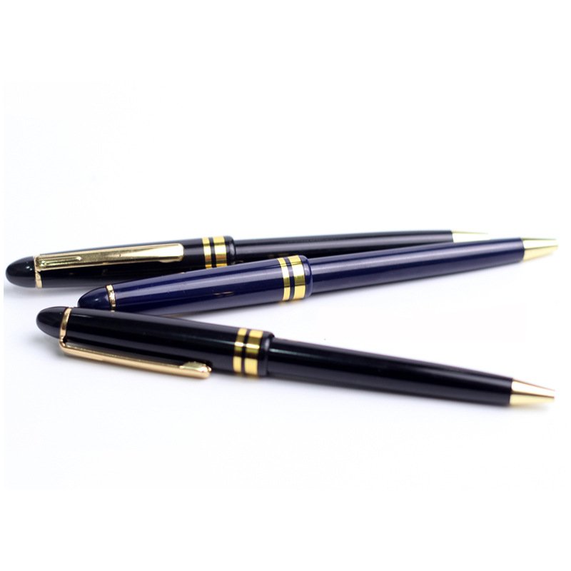 Longorgeous Promotional Personalized Plastic Push Ballpoint Pen Plastic Mont Pen In Black Golden Color For Hotel Pen