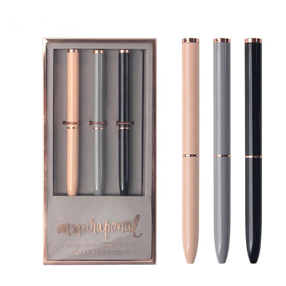 hot sale for retail custom logo metal ballpoint pen set of three pen set with gift box