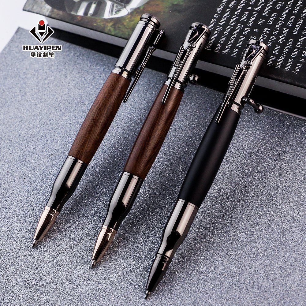 Promotion Heavy Novelty Toy Gun Tactical Metal Ballpoint Pen with Wood Splice for Gift