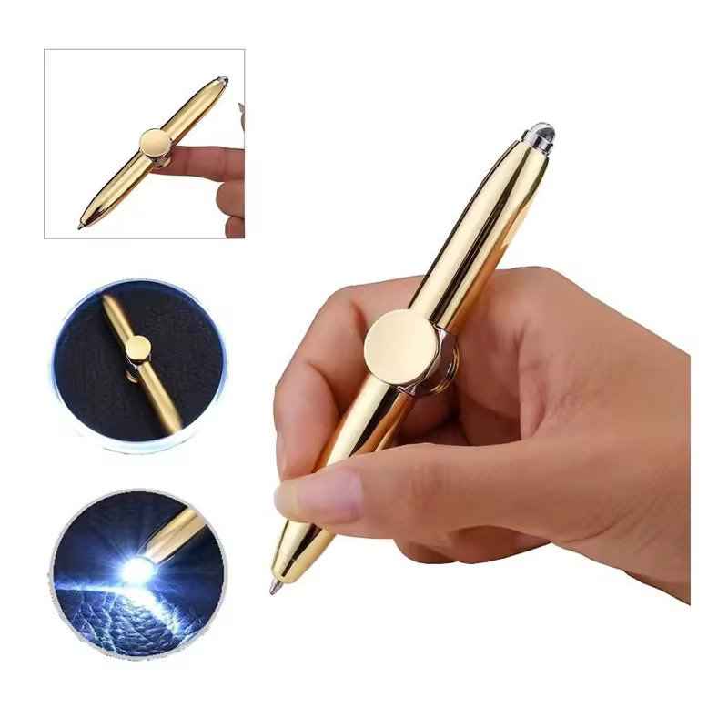Newest Anti-Anxiety Multifunctional LED Fidget Spinner Finger Gyro Rotating Metal Ballpoint Pen Stress Reduce Gift Decompression