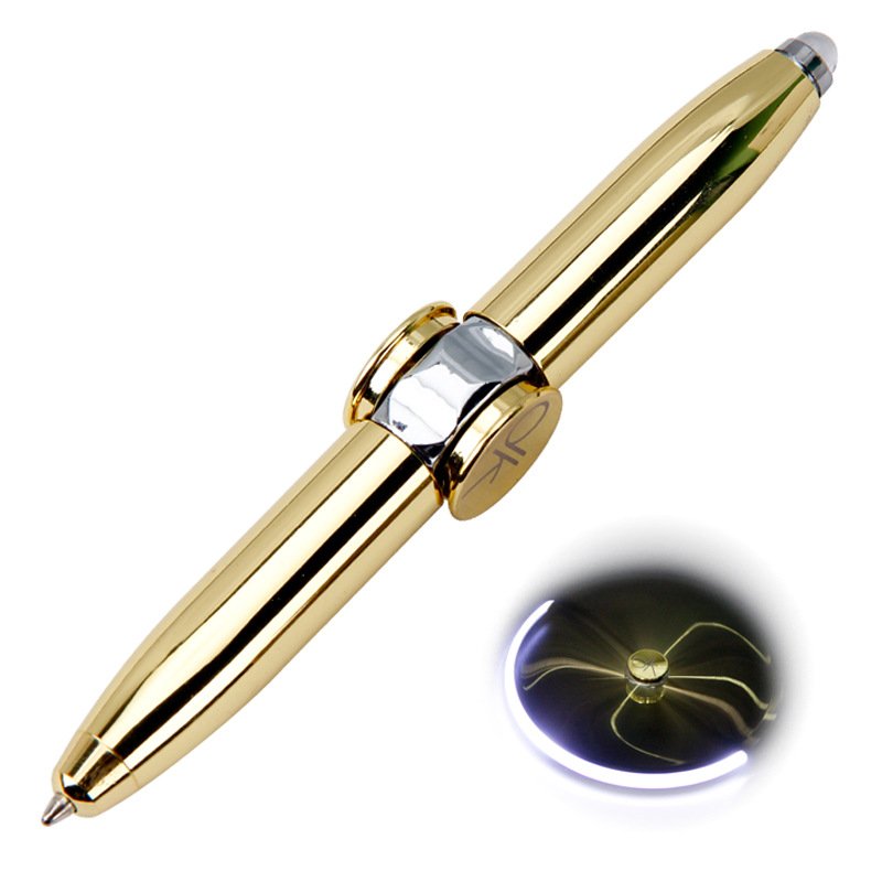 Newest Anti-Anxiety Multifunctional LED Fidget Spinner Finger Gyro Rotating Metal Ballpoint Pen Stress Reduce Gift Decompression