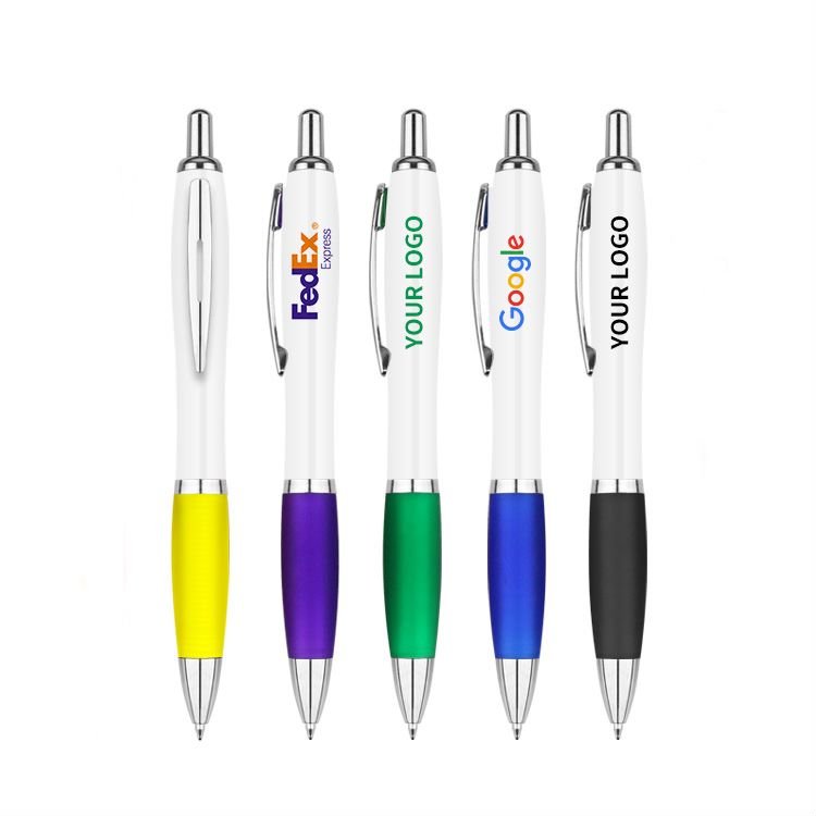 Wholesale luxury silver ballpoint pen, white-coated, with custom logo for promotional use
