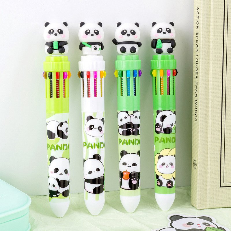 Cross-border creative cute panda ten-color colored ballpoint pen student stationery prizes gifts end of term oh christmas