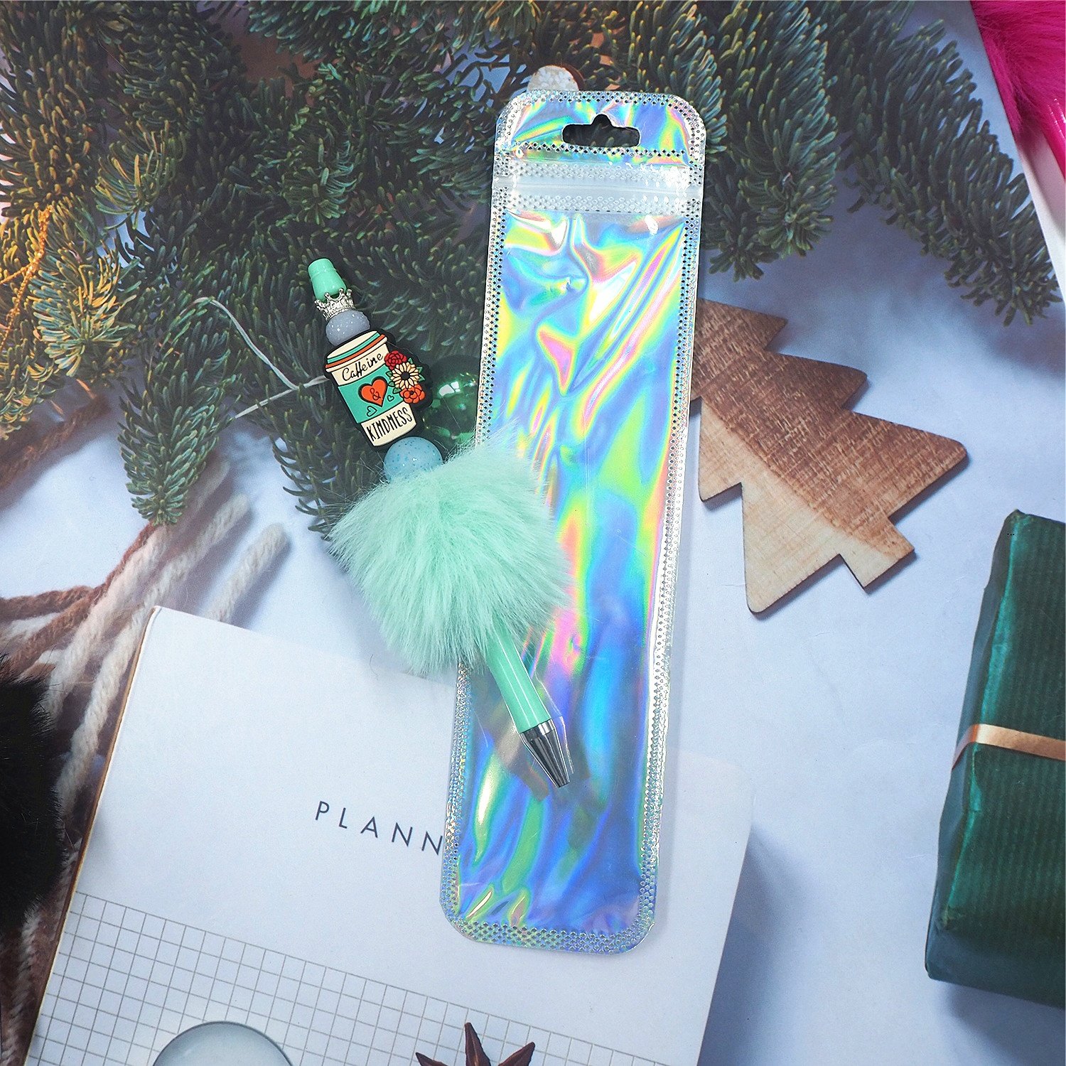 Wholesale School Office Supplies Plush Writing Pens Colorful Ballpoint Pen Fluffy Beaded Pen