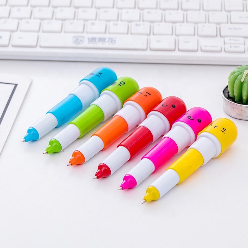Cheap medical vitamin pill shape mini plastic retractable capsule pen