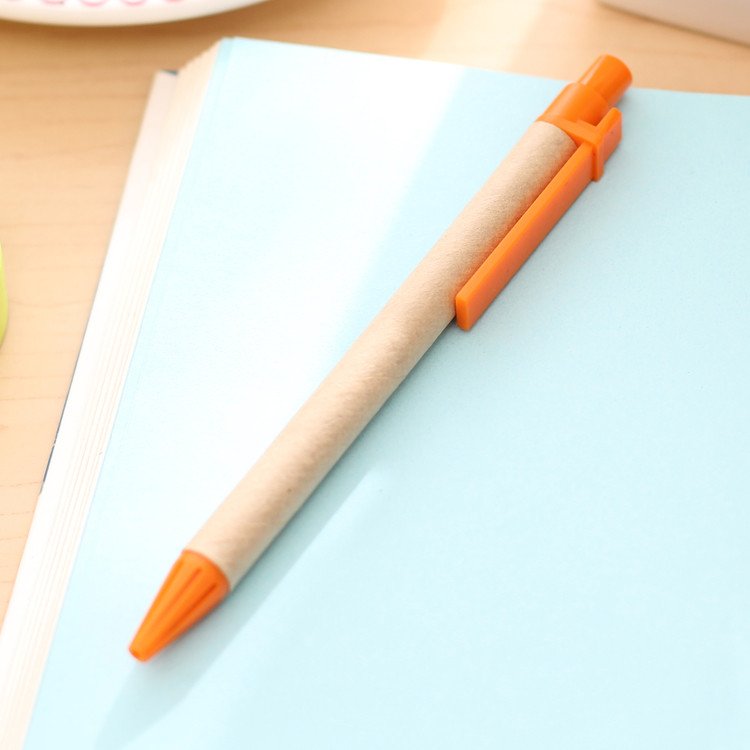 Wholesale Gift Pen 50pcs/ Lot Blue Ink Eco Paper Pen Plastic Clip Green Paper Environmental Friendly Ballpoint Pen