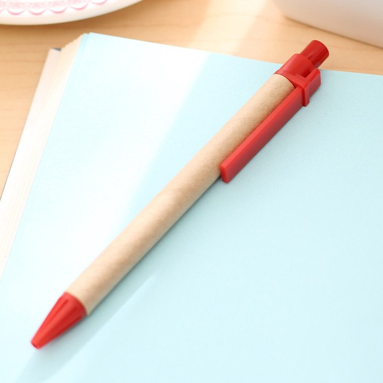 Wholesale Gift Pen 50pcs/ Lot Blue Ink Eco Paper Pen Plastic Clip Green Paper Environmental Friendly Ballpoint Pen