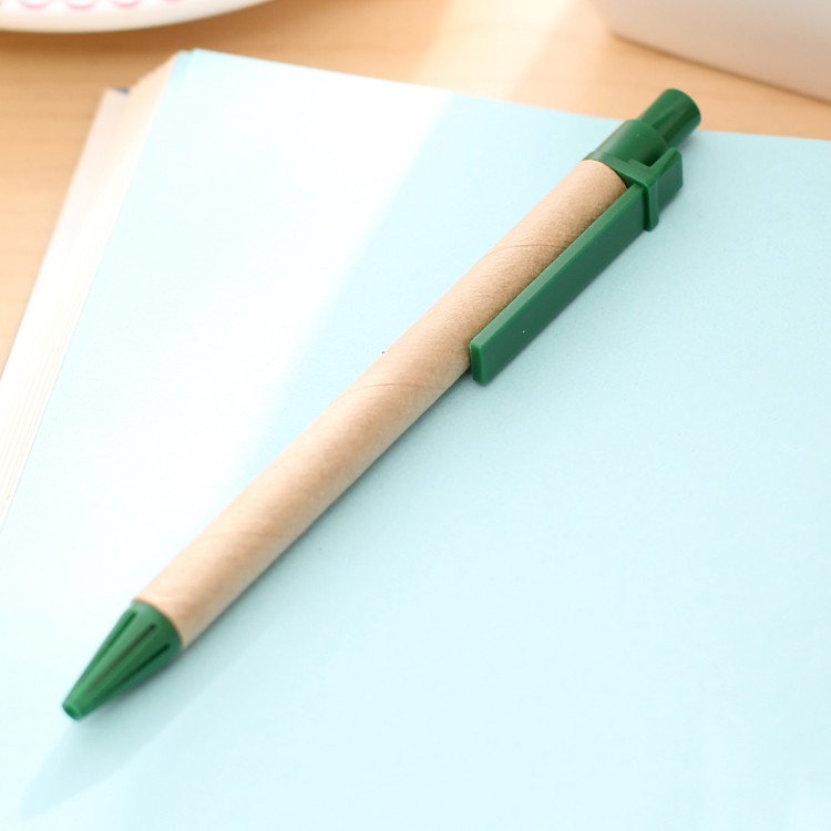 Wholesale Gift Pen 50pcs/ Lot Blue Ink Eco Paper Pen Plastic Clip Green Paper Environmental Friendly Ballpoint Pen