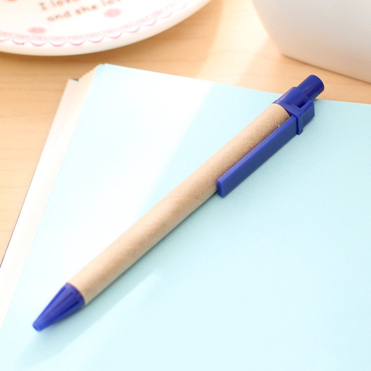Wholesale Gift Pen 50pcs/ Lot Blue Ink Eco Paper Pen Plastic Clip Green Paper Environmental Friendly Ballpoint Pen