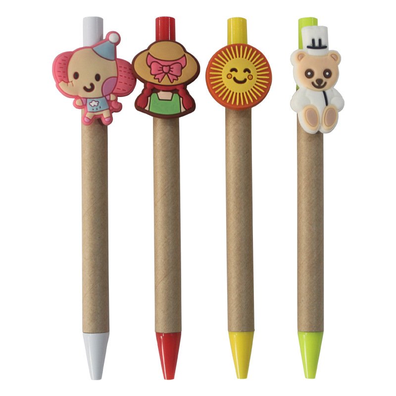 Advertising custom cartoon ballpoint pen novelty paper tube ballpoint pen with customized clip