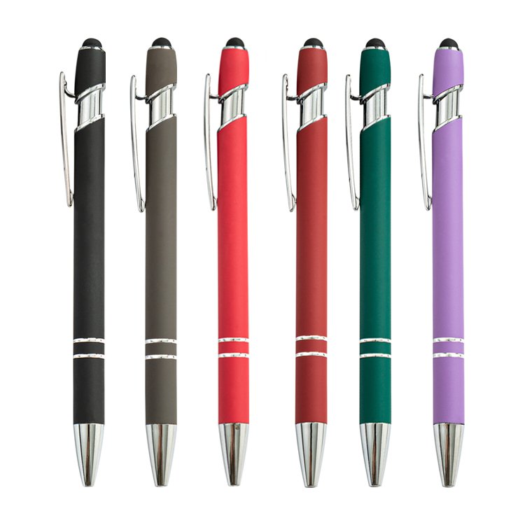 JH Soft Cover Promotional Metal Rubberized Ballpoint Pen Aluminum Touch Stylus Logo Pen With Custom Engraved Name