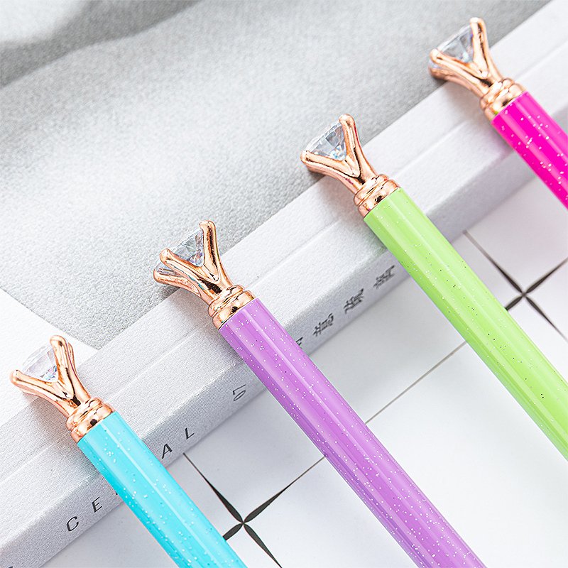 Customized Logo Crystal Crown Style Metal Ballpoint pen Ball Pen With Small Crystal Diamond Pen Luxury