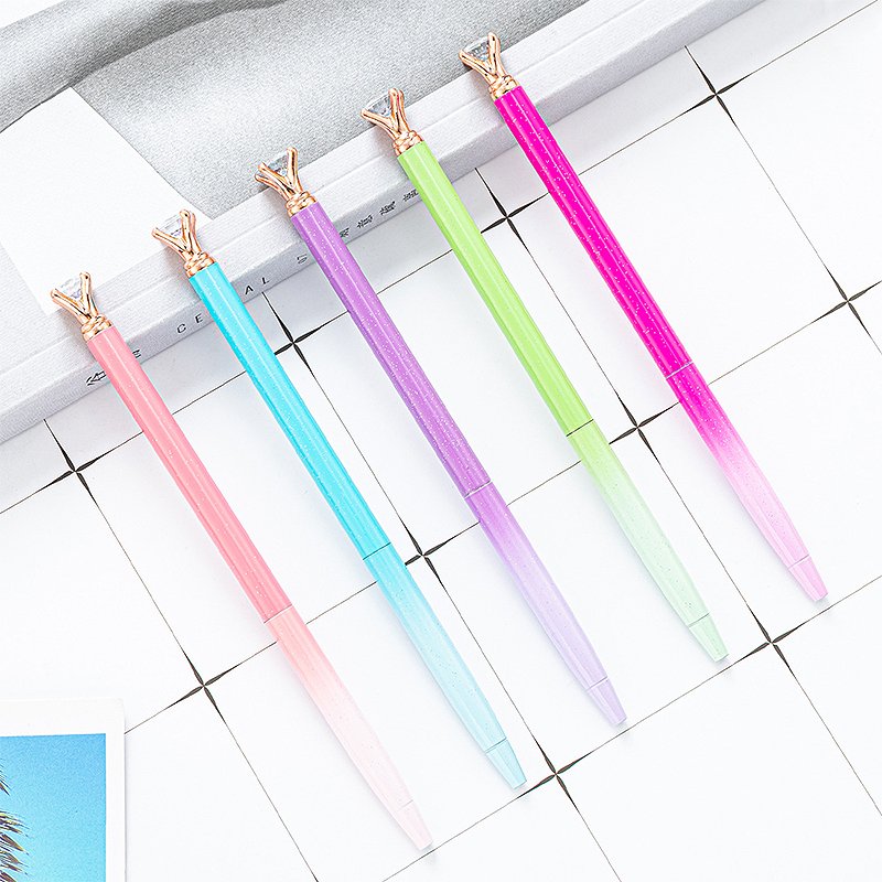 Customized Logo Crystal Crown Style Metal Ballpoint pen Ball Pen With Small Crystal Diamond Pen Luxury