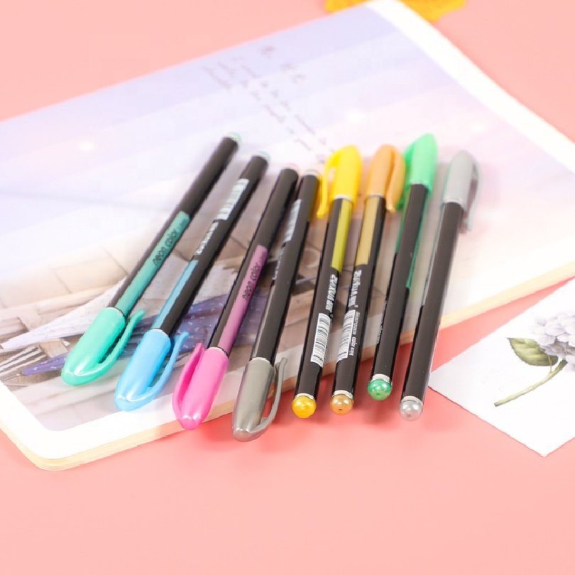 Hot sale 12 color Glitter Pastel Highlighter Metallic pen student plastic Ballpoint Pen Gel Pen sets for office school Supplies