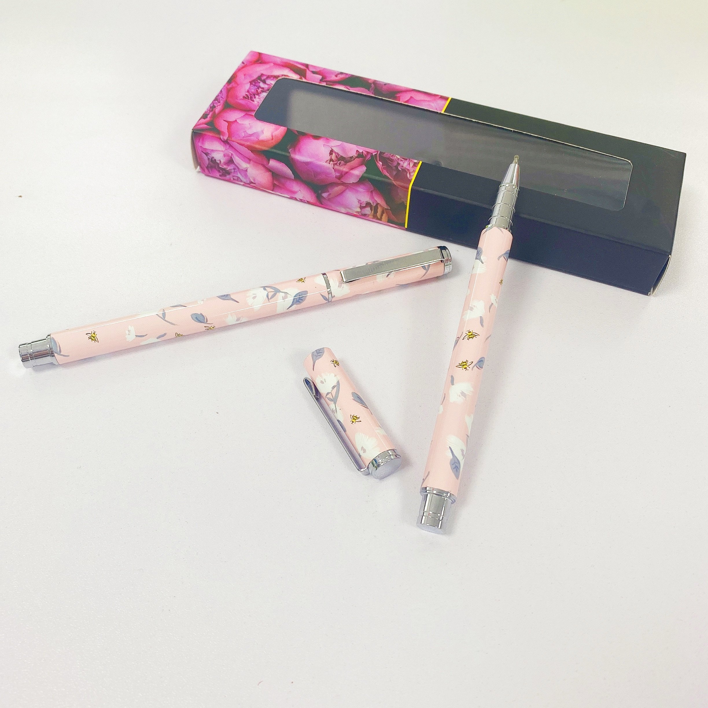 Custom Logo Pink Bling Floating Glitter Metal Ball Pen Promotional Wholesale Ballpoint Pens Set