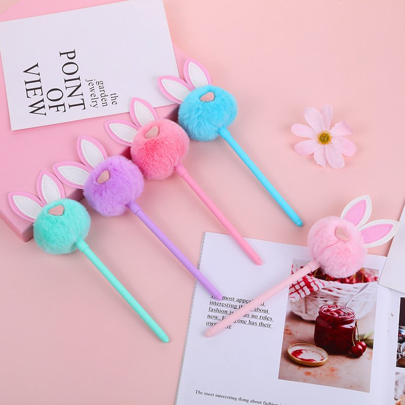 Fluffy Easter Bunny Kawaii Novelty Plastic Ballpoint Pens with Click Action for School Office Gifts and Promotions