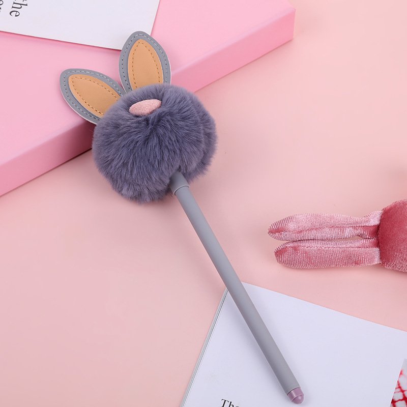 Fluffy Easter Bunny Kawaii Novelty Plastic Ballpoint Pens with Click Action for School Office Gifts and Promotions