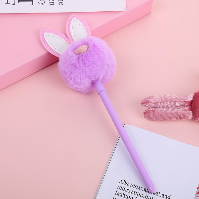 Fluffy Easter Bunny Kawaii Novelty Plastic Ballpoint Pens with Click Action for School Office Gifts and Promotions