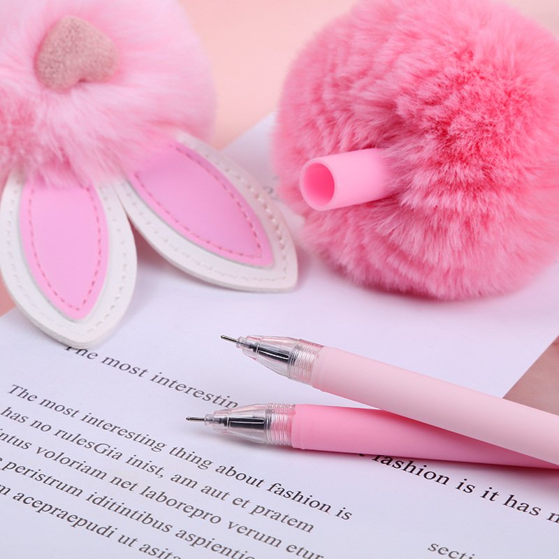 Fluffy Easter Bunny Kawaii Novelty Plastic Ballpoint Pens with Click Action for School Office Gifts and Promotions