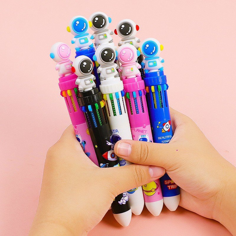 High Quality Cartoon Ten Color Plastic Ballpoint Pen Cute Style Press-to-write with Various Ornaments