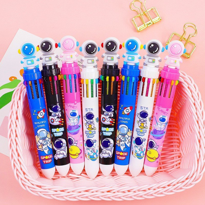 High Quality Cartoon Ten Color Plastic Ballpoint Pen Cute Style Press-to-write with Various Ornaments