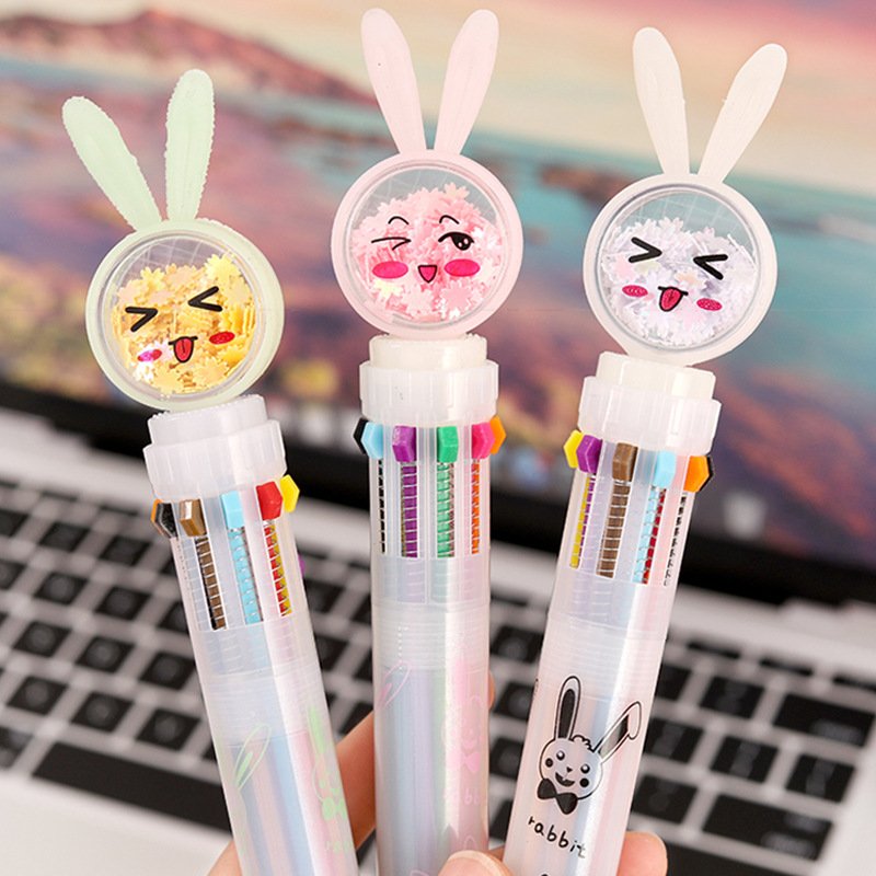 High Quality Cartoon Ten Color Plastic Ballpoint Pen Cute Style Press-to-write with Various Ornaments