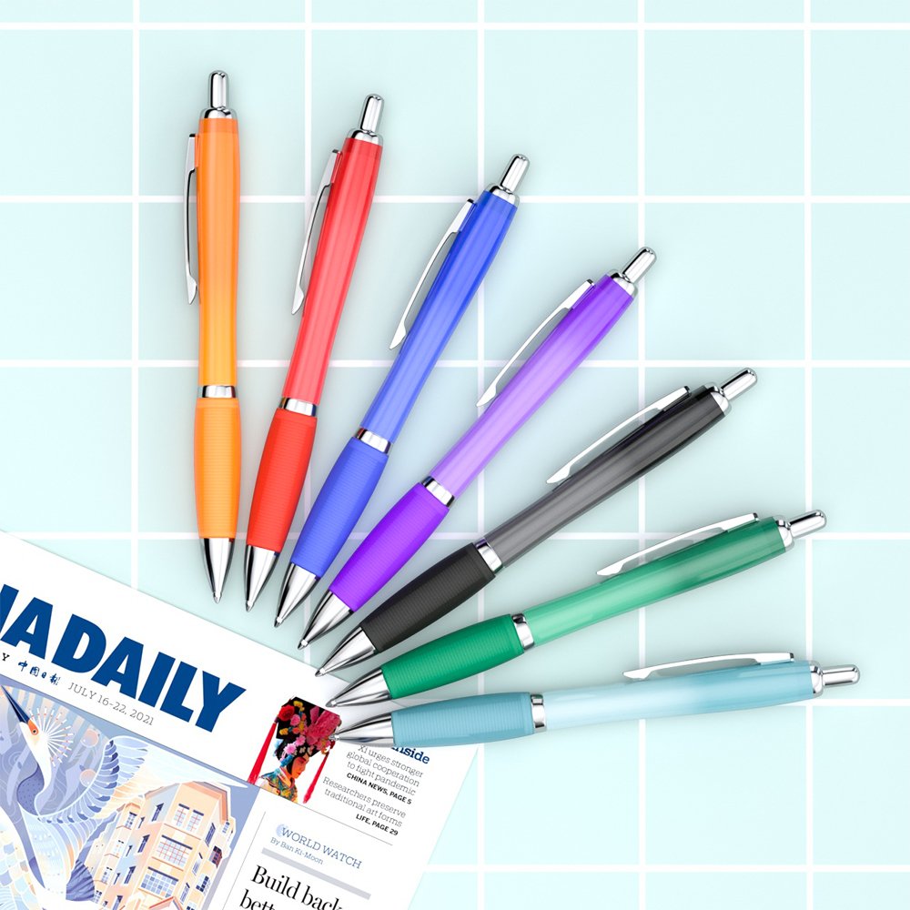 Custom Logo Permanent Ink Black And Blue Press Ballpoint Pen For Promotion