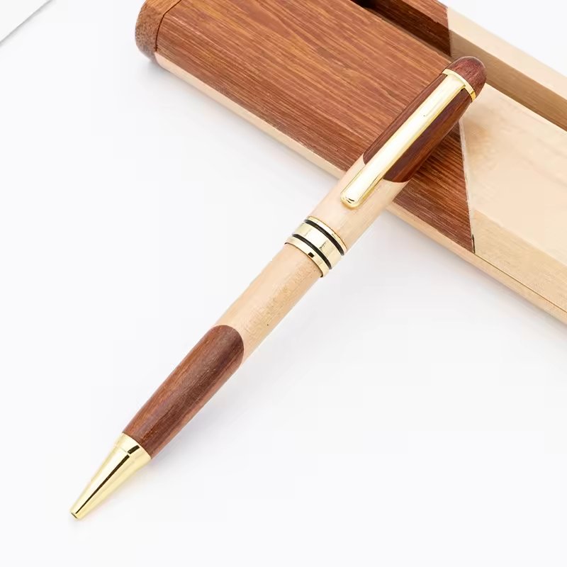 High Quality Luxury Gift Pen Set new model laser Engraved Logo silk print logo Wooden ball Pen set with Wooden Box