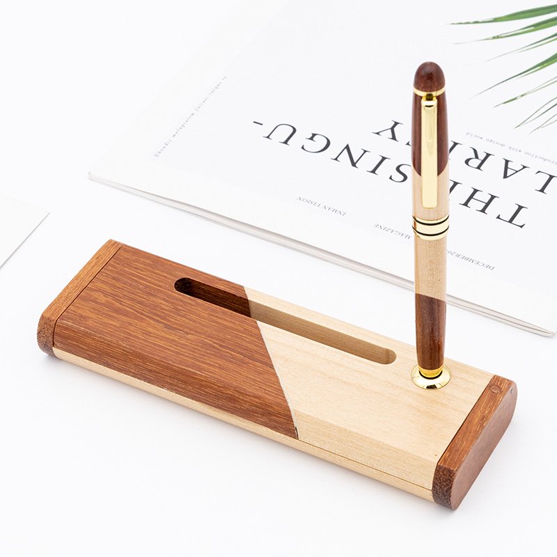 High Quality Luxury Gift Pen Set new model laser Engraved Logo silk print logo Wooden ball Pen set with Wooden Box