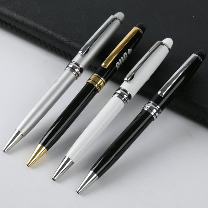 2023 Gift Promotional Ball Pen Customized Logo Black White Slim Metal Body Twist Ballpoint Pen