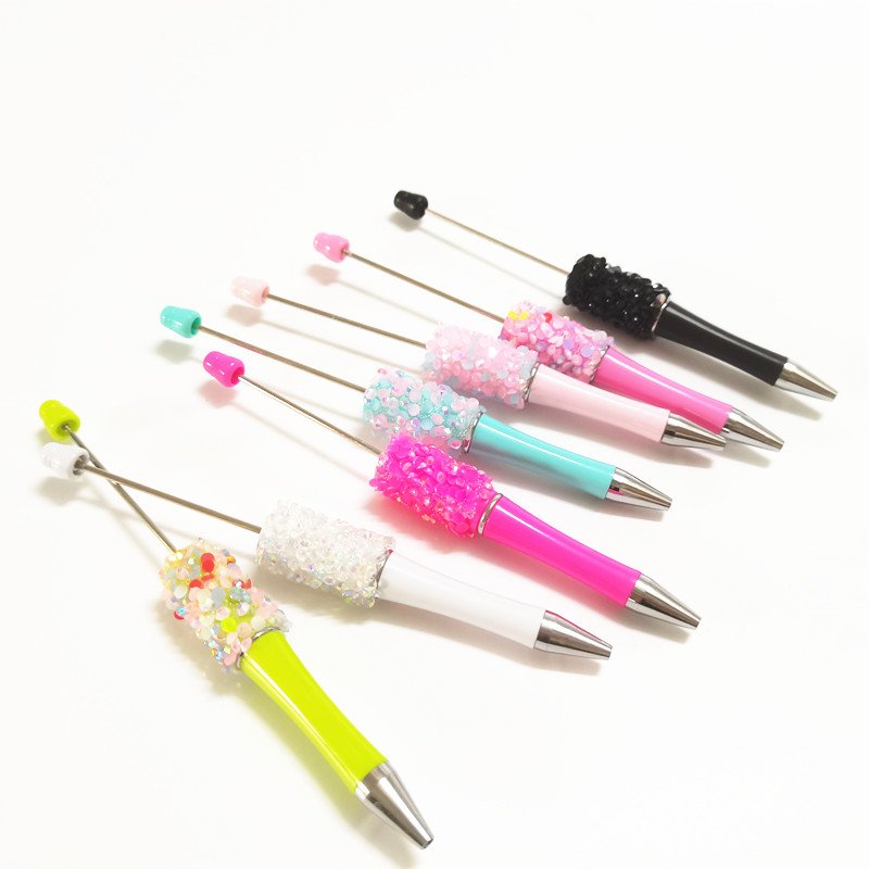 Diamond Bling Plastic Diamond DIY Pearl Rhinestone Beadable Charm Colorful Glitter Ballpoint Pen Bead Gift Pen Wedding Birthday