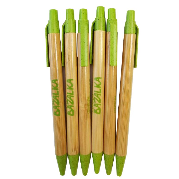 promotional environment friendly bamboo barrel wheat straw clip and tip customized ball pen