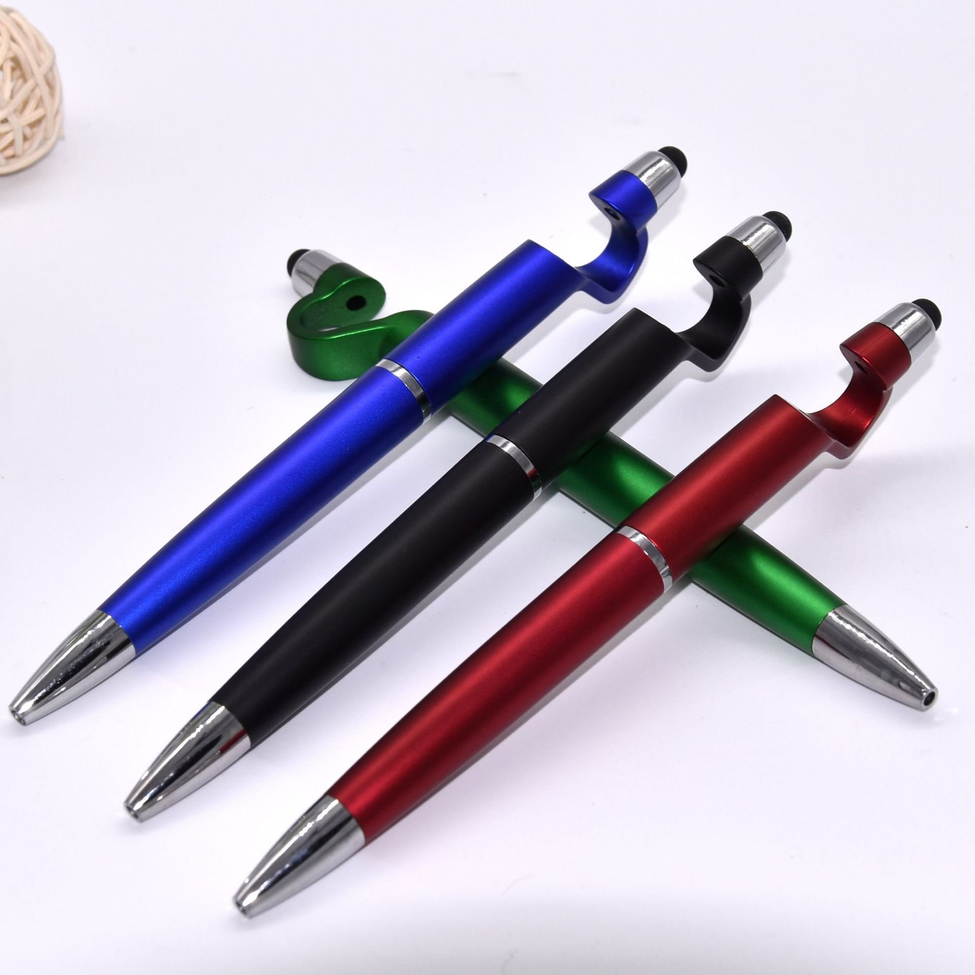 Wholesale Promotion Custom Logo 3 in 1 Stylus Pen Advertising Multifunction Touch Screen Stylus Ballpoint Pen with Phone Holder