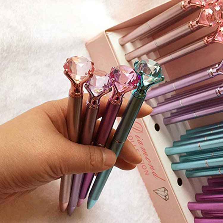 Large Diamond Retractable Ballpoint Pen Rhinestone Crystal Shine Metallic Color Blue Gel Pen Women's Child Girl