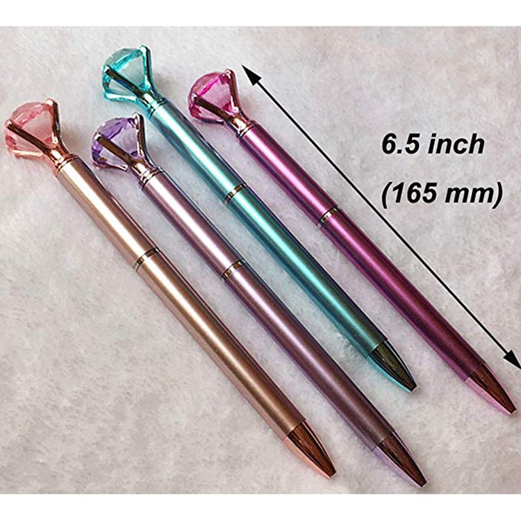 Large Diamond Retractable Ballpoint Pen Rhinestone Crystal Shine Metallic Color Blue Gel Pen Women's Child Girl