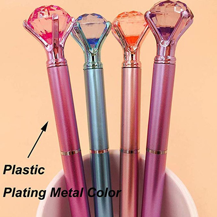Large Diamond Retractable Ballpoint Pen Rhinestone Crystal Shine Metallic Color Blue Gel Pen Women's Child Girl