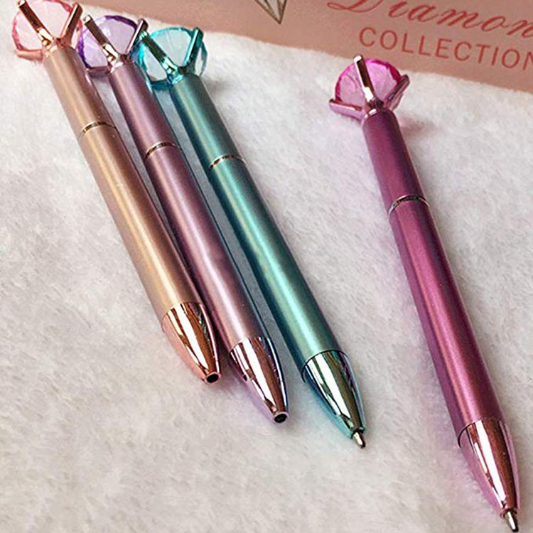 Large Diamond Retractable Ballpoint Pen Rhinestone Crystal Shine Metallic Color Blue Gel Pen Women's Child Girl
