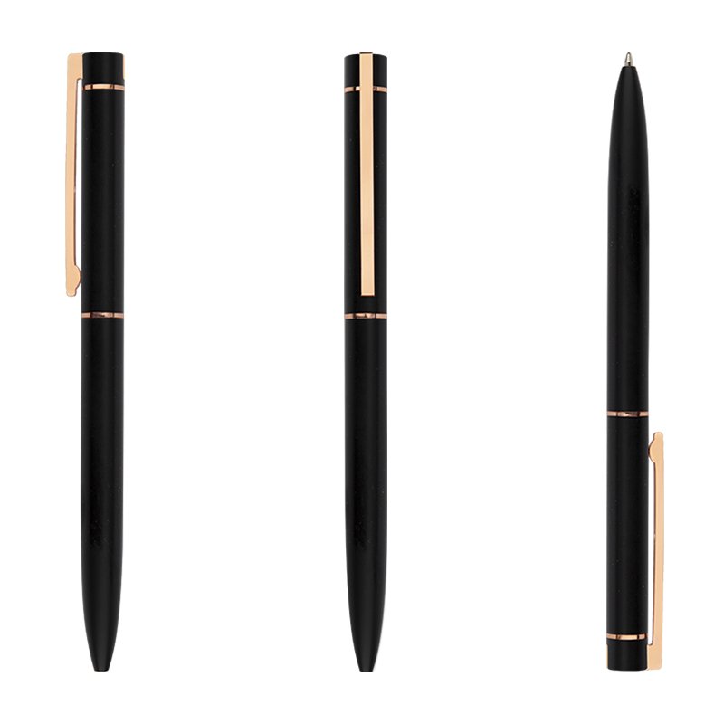 Rose Gold Luxury Metal Ball Point Pens Slim Simple Customized OEM Rubber Pen with Rectangular Clip for Promotion Gift