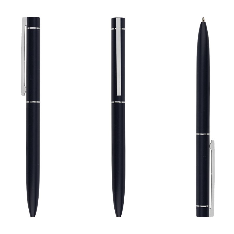 Rose Gold Luxury Metal Ball Point Pens Slim Simple Customized OEM Rubber Pen with Rectangular Clip for Promotion Gift