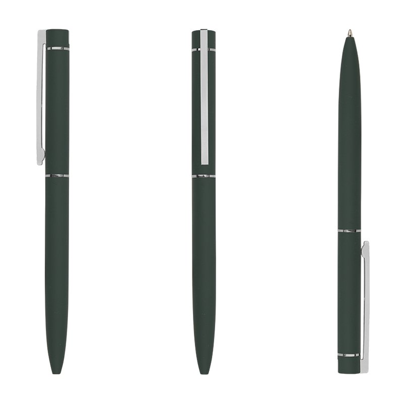 Rose Gold Luxury Metal Ball Point Pens Slim Simple Customized OEM Rubber Pen with Rectangular Clip for Promotion Gift