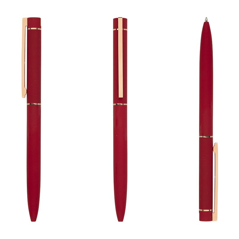 Rose Gold Luxury Metal Ball Point Pens Slim Simple Customized OEM Rubber Pen with Rectangular Clip for Promotion Gift