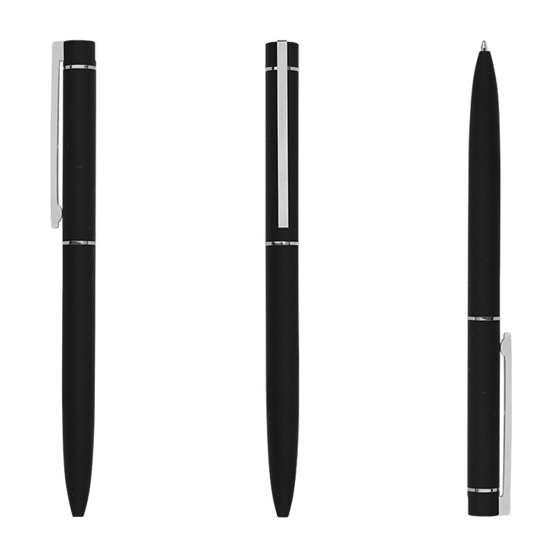Rose Gold Luxury Metal Ball Point Pens Slim Simple Customized OEM Rubber Pen with Rectangular Clip for Promotion Gift