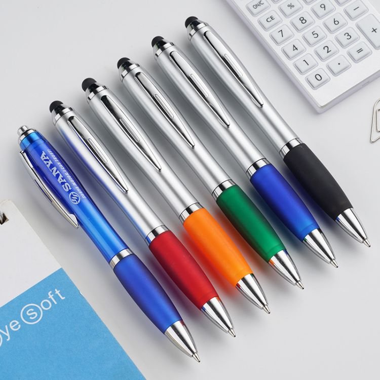 cheap promotional plastic ballpoint pens rubber grip twist advertising Touchscreen stylus pen with customized LOGO