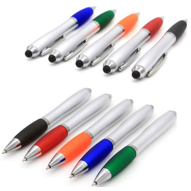cheap promotional plastic ballpoint pens rubber grip twist advertising Touchscreen stylus pen with customized LOGO