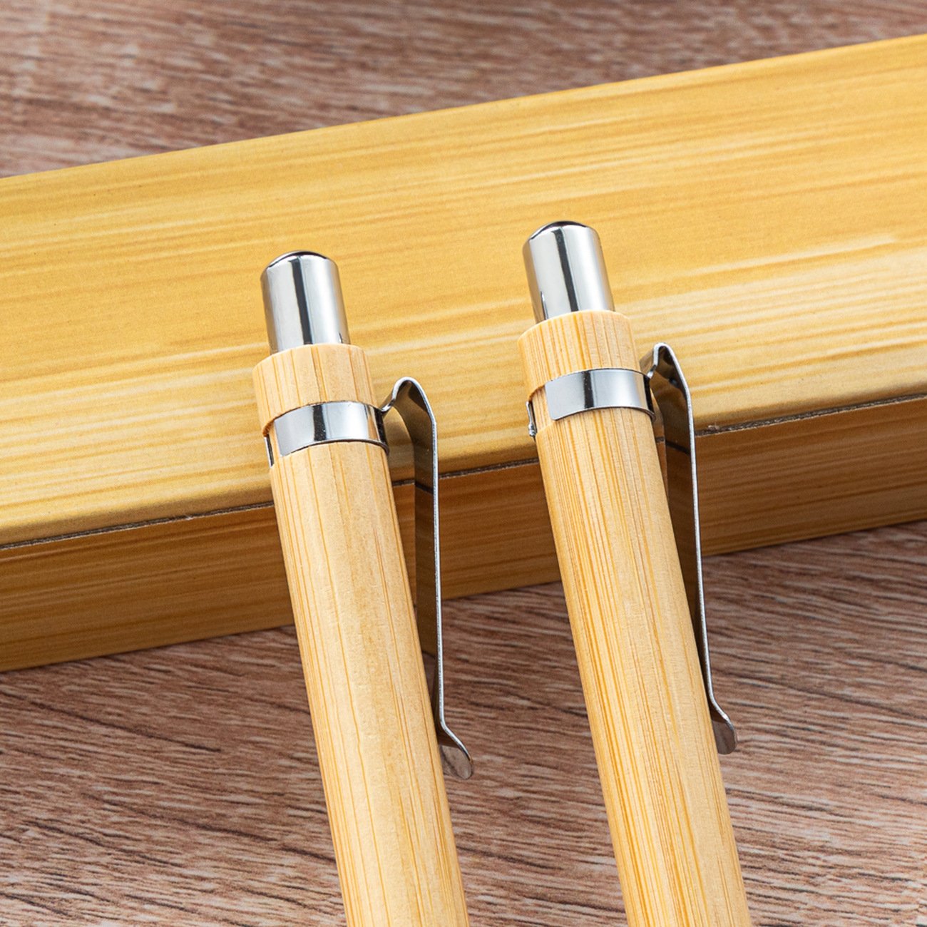 Fast shipping bamboo ballpoint pen set eco-friendly gift pen with paper case box