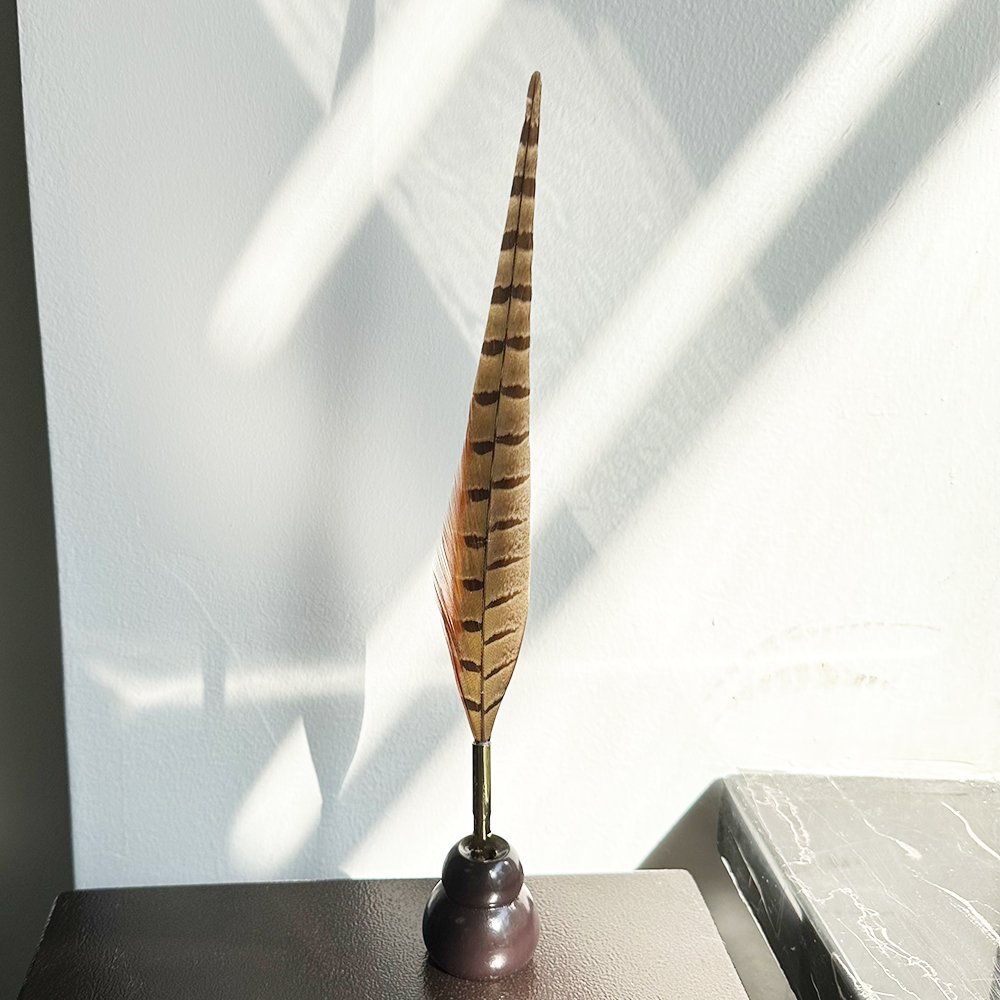 Custom size chicken feather golden pheasant tail quill pen with metal gold pen barrel dip ink calligraphy pen nib