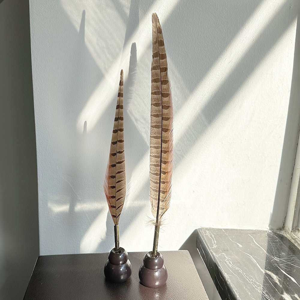 Custom size chicken feather golden pheasant tail quill pen with metal gold pen barrel dip ink calligraphy pen nib