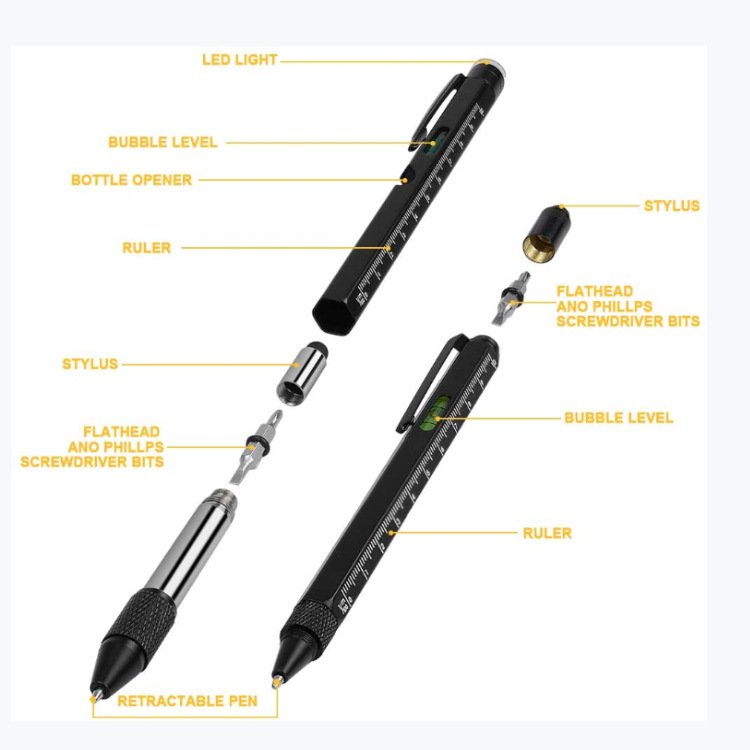 X1028-2 Promotion 9 in 1 Metal Multitool Ballpoint Pen Custom Ball Pen With Bottle Opener Light Stylus Screwdriver Tactical Pen